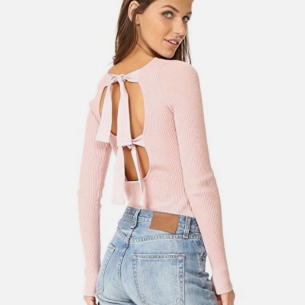 ★NWT Org.$295 ELIZABETH AND JAMES Fay tie-back ribbed-knit sweater Pale Pink S★